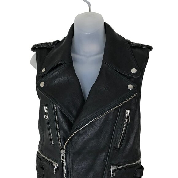 Faith Connexion Black Lamb Leather Biker  Vest Size 36 (S) - Picture 3 of 8